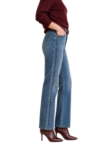 MID RISE EMBROIDERED SUEDE DETAILED WIDE LEG JEAN Jeans GG 4 Blue 