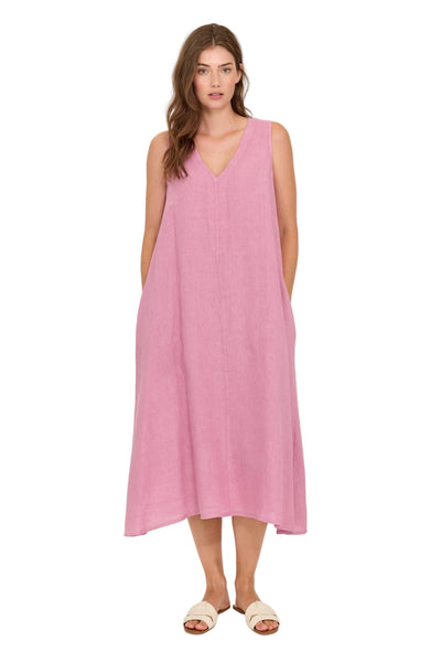 MIDI LINEN SLEEVELESS DRESS WITH SIDE POCKETS Top Pistache XS Peony 