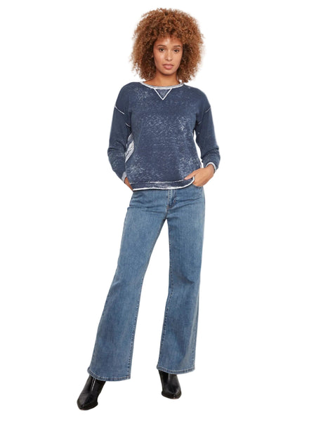 MIDNIGHT BLUE LONG SLEEVE CREW NECK VINTAGE REVERSE PRINT SWEATER SWEATER Charlie B 