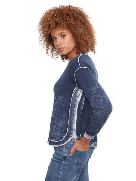 MIDNIGHT BLUE LONG SLEEVE CREW NECK VINTAGE REVERSE PRINT SWEATER SWEATER Charlie B 