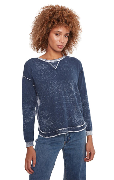 MIDNIGHT BLUE LONG SLEEVE CREW NECK VINTAGE REVERSE PRINT SWEATER SWEATER Charlie B S Midnight Blue 