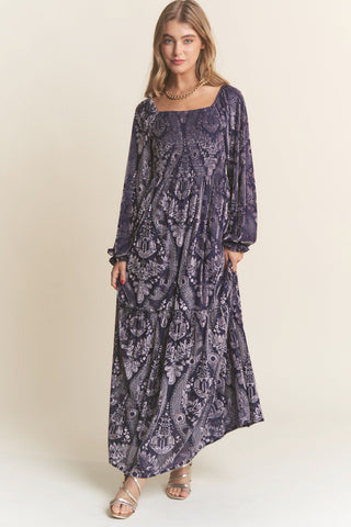 MIDNIGHT VELVET LINED MAXI DRESS Dress FashionWear Collection S MIdnight/Lavender 