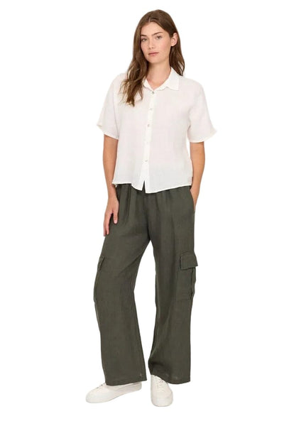 MILITARY GREEN LINEN CARGO PANT Pants Pistache XS Military Green 