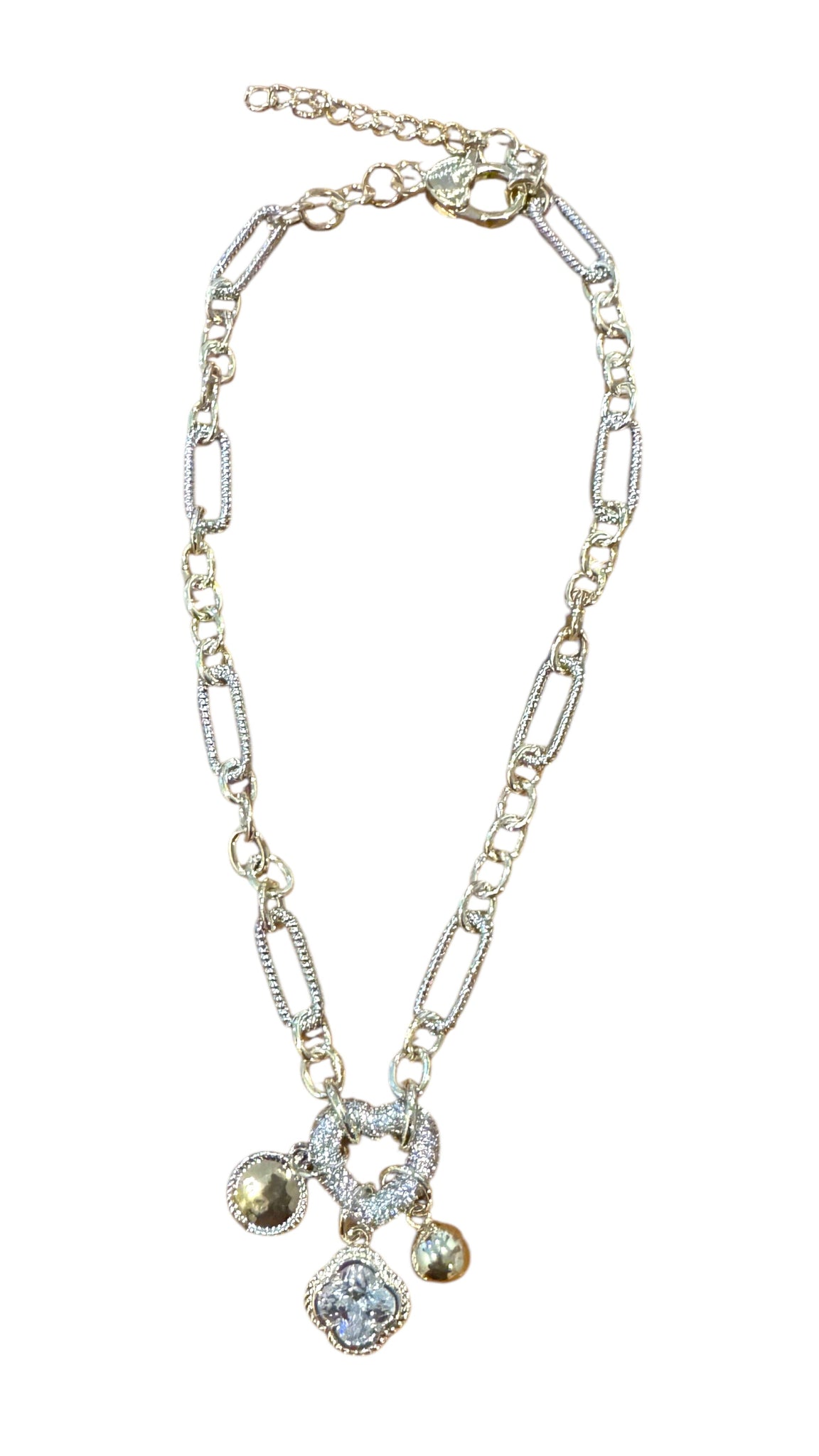 MIX METAL CHAIN WITH CRYSTAL HEART AND CHARMS NECKLACE Necklaces FashionWear Collection 