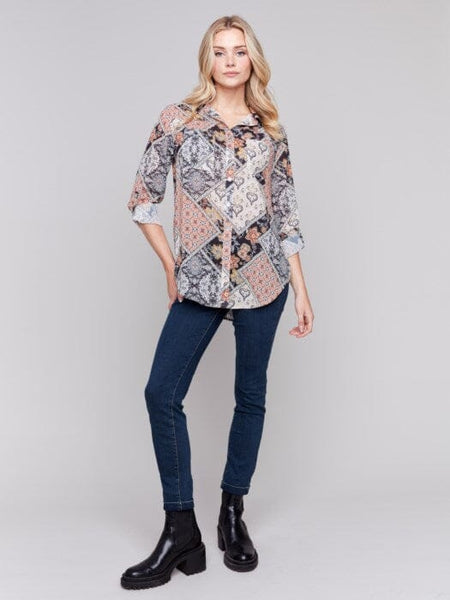 MIX PINK PAISLEY BLOUSE WITH FRONT PATCH POCKETS Shirt Charlie B. 