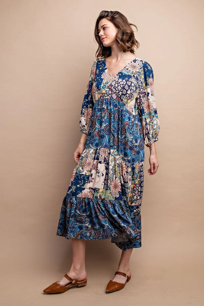 MIXED PAISLEY FLORAL MIDI DRESS Dress FashionWear Collection 