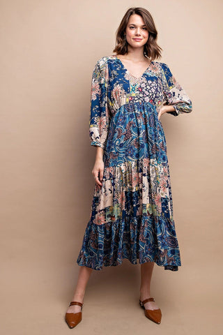 MIXED PAISLEY FLORAL MIDI DRESS Dress FashionWear Collection 