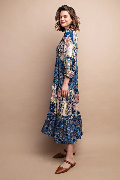 MIXED PAISLEY FLORAL MIDI DRESS Dress FashionWear Collection 