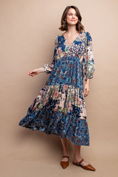 MIXED PAISLEY FLORAL MIDI DRESS Dress FashionWear Collection S Mix Paisley Floral 