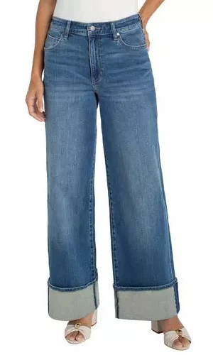 MORGAN CROPPED CUFFED WIDE LEG JEANS Jeans Liverpool 4 Tidal Wave Medium Blue 