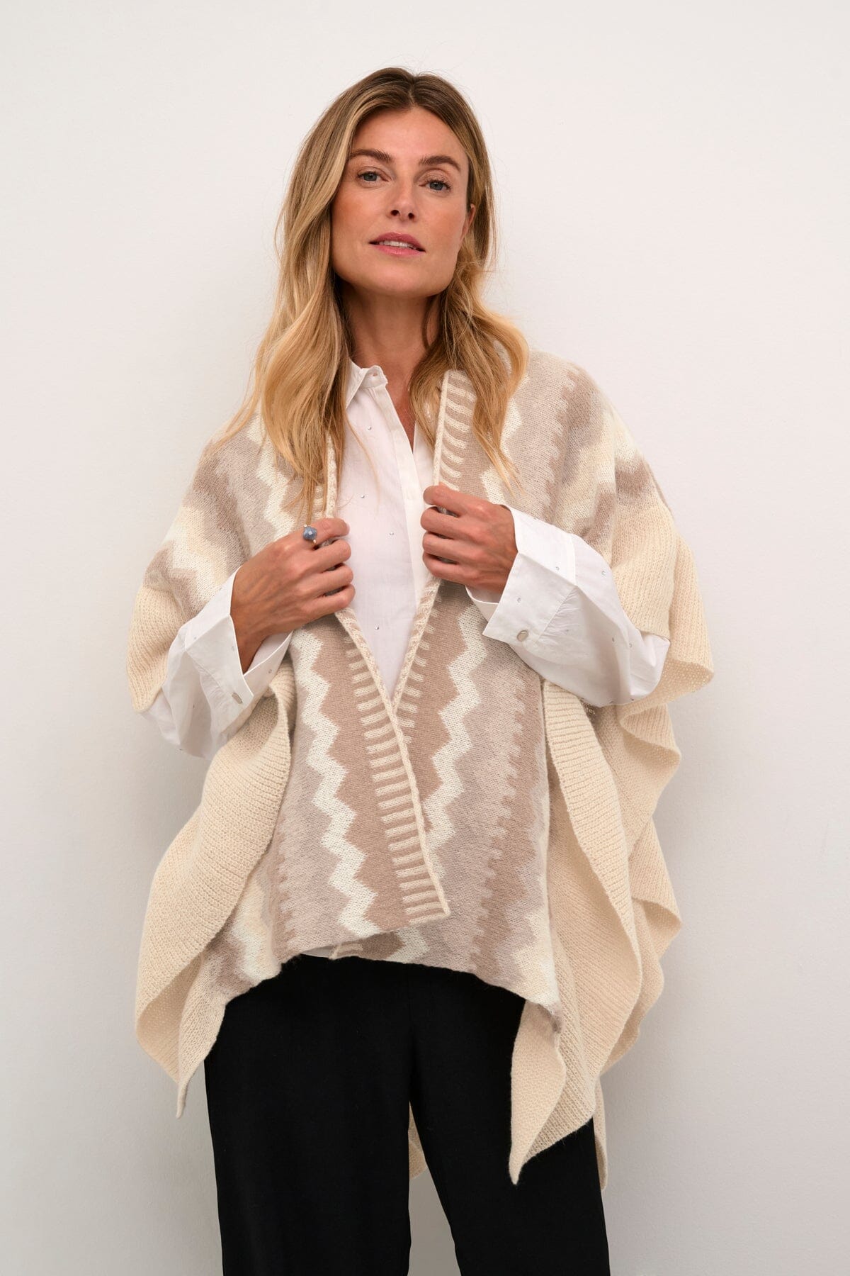 MULTI BEIGE KNIT SCARF CAPE cape CREAM Multi Knit Beige 