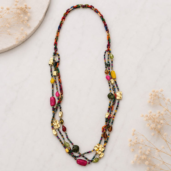 MULTI COLOURED BEADED LONG LAYERED NECKLACE Necklaces FashionWear Collection 