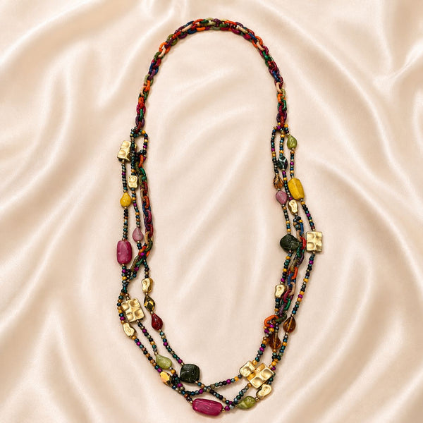 MULTI COLOURED BEADED LONG LAYERED NECKLACE Necklaces FashionWear Collection 