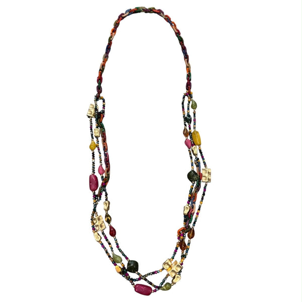MULTI COLOURED BEADED LONG LAYERED NECKLACE Necklaces FashionWear Collection Multi 