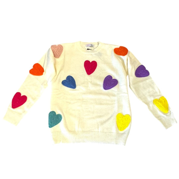 MULTI COLOURED HEART PATCH COMFY SWEATER SWEATER FashionWear Collection 