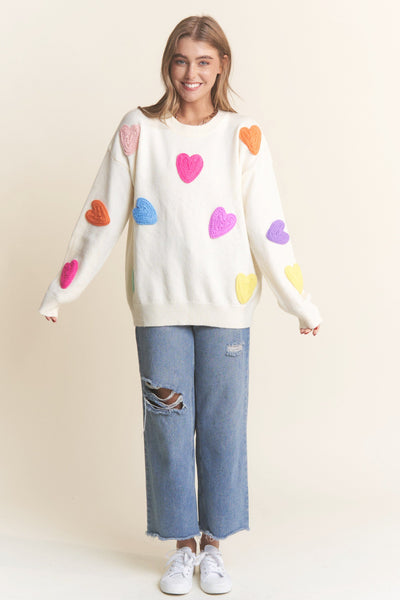 MULTI COLOURED HEART PATCH COMFY SWEATER SWEATER FashionWear Collection 