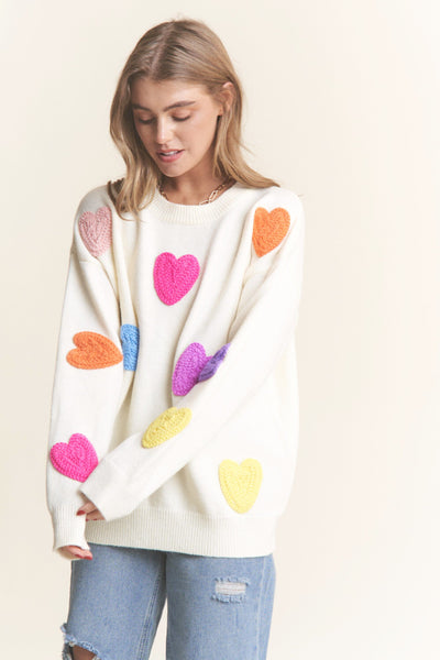 MULTI COLOURED HEART PATCH COMFY SWEATER SWEATER FashionWear Collection 