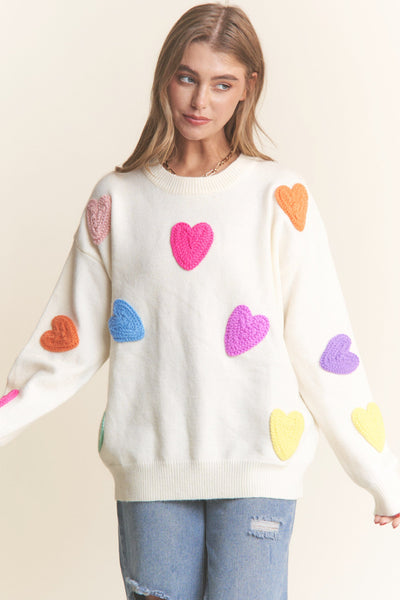 MULTI COLOURED HEART PATCH COMFY SWEATER SWEATER FashionWear Collection 