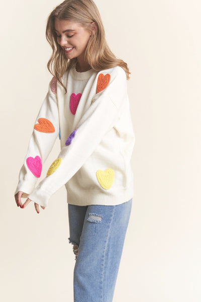 MULTI COLOURED HEART PATCH COMFY SWEATER SWEATER FashionWear Collection 