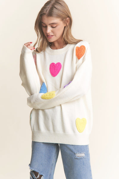 MULTI COLOURED HEART PATCH COMFY SWEATER SWEATER FashionWear Collection 