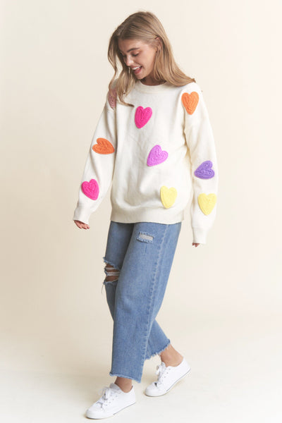 MULTI COLOURED HEART PATCH COMFY SWEATER SWEATER FashionWear Collection 