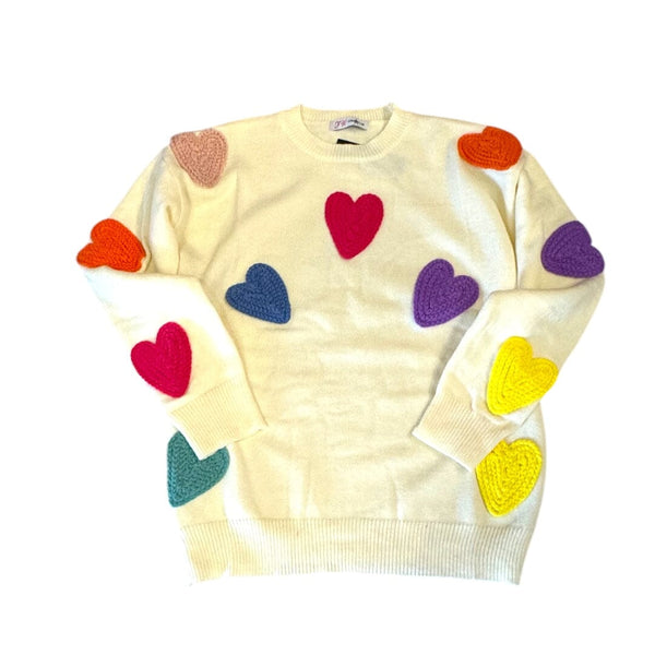 MULTI COLOURED HEART PATCH COMFY SWEATER SWEATER FashionWear Collection 