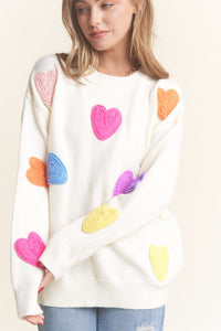 MULTI COLOURED HEART PATCH COMFY SWEATER SWEATER FashionWear Collection S Multi Heart/Cream 