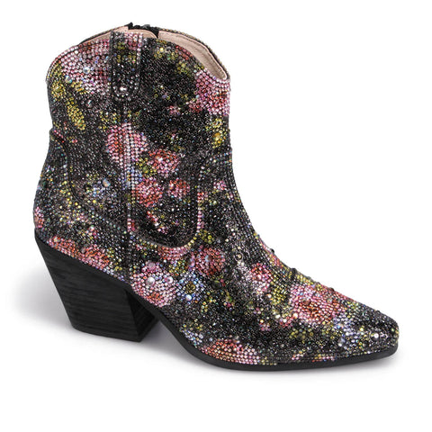 MULTI FLORAL CRYSTAL EMBELLISHED BOOT Shoes Django & Juliette 37 |Multi Crystal Pink 