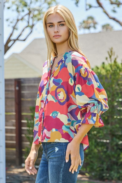 MULTI FLORAL RUFFLE SLEEVE TOP Top FashionWear Collection 