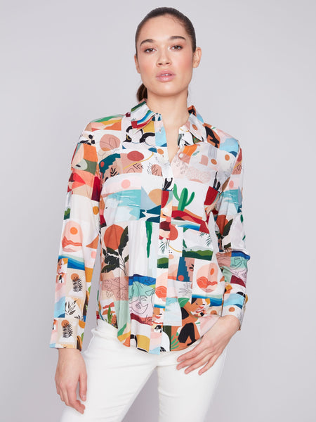 MULTI GRAPHIC PRINT LONG SLEEVE SHIRT Shirt Charlie B. 