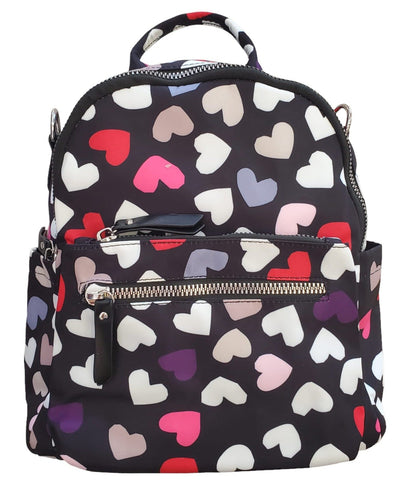 MULTI HEARTS ZIPPER POCKETS BACKPACK Backpack Miss Caprice Black/Multi Hearts 