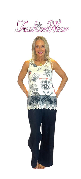 MULTI PRINTED LACE BOTTOM TANK TOP Tank FashionWear Collection 