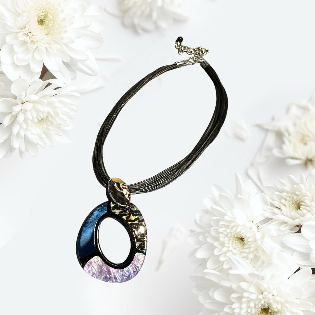 MULTI STRAND CIRCLE PENDANT NECKLACE necklace FashionWear Collection Black/Blue/Purple 