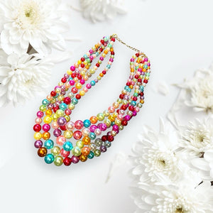 MULTI STRAND COLORFUL PEARL NECKLACE necklace FashionWear Collection Multi 
