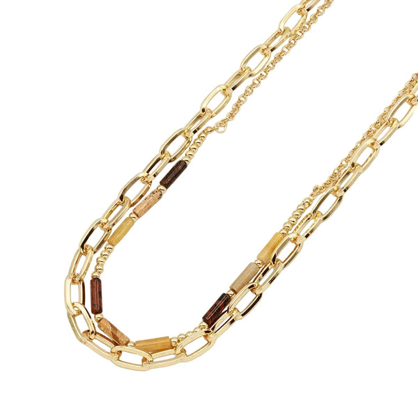 NATURAL MIXED BEADED GOLD CHAIN NECKLACE Necklaces FashionWear Collection 