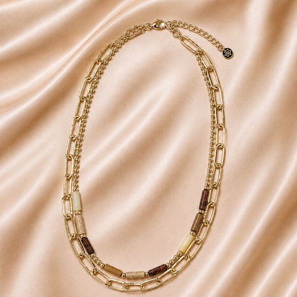 NATURAL MIXED BEADED GOLD CHAIN NECKLACE Necklaces FashionWear Collection 