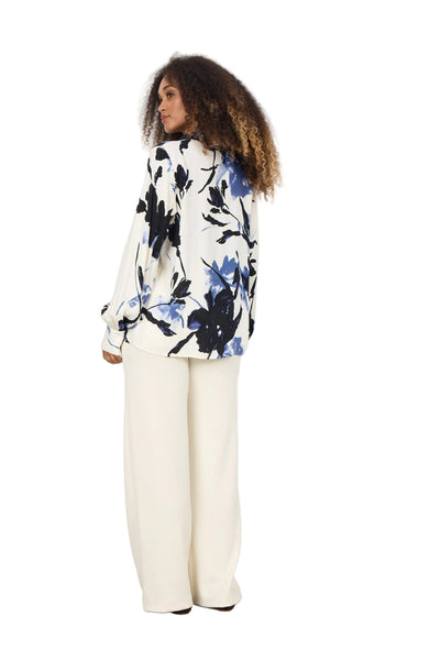 NAVY ABSTRACT FLORAL LONG SLEEVE BLOUSE Blouse SOYACONCEPT 