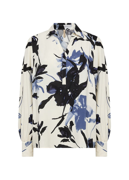NAVY ABSTRACT FLORAL LONG SLEEVE BLOUSE Blouse SOYACONCEPT 