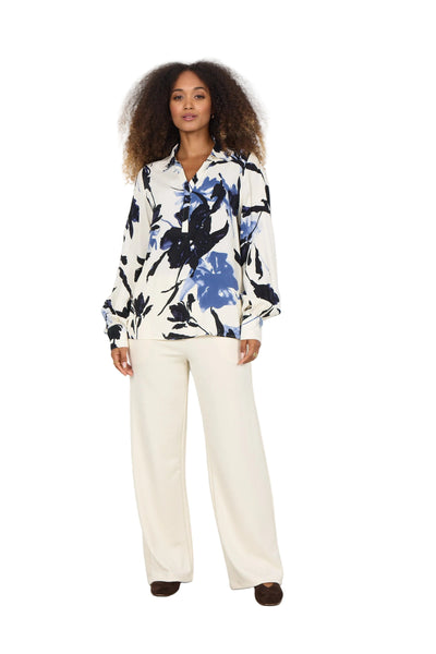 NAVY ABSTRACT FLORAL LONG SLEEVE BLOUSE Blouse SOYACONCEPT 