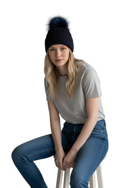 NAVY BEANIE WITH REMOVABLE POM POM Prenelove 