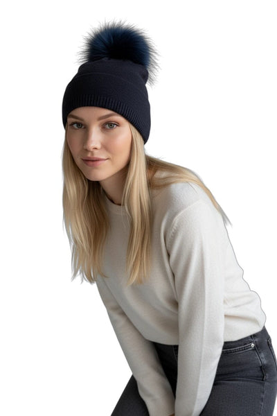 NAVY BEANIE WITH REMOVABLE POM POM Prenelove Navy 