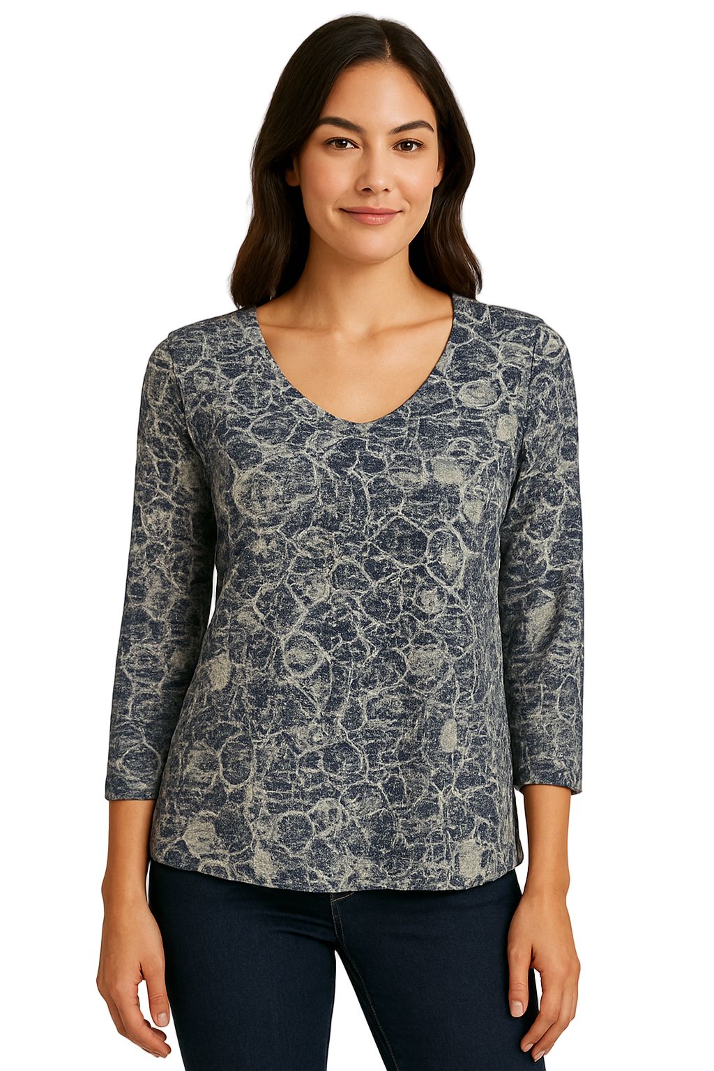 NAVY BEIGE GEOMETRIC PRINT SOFT TOP Top Bali XS Navy/Beige 