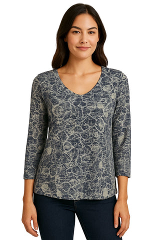 NAVY BEIGE GEOMETRIC PRINT SOFT TOP Top Bali XS Navy/Beige 