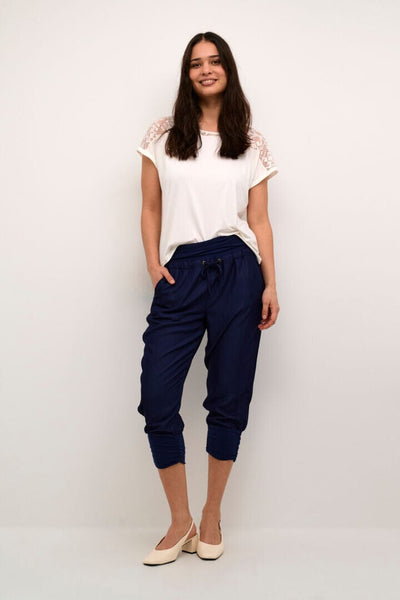 NAVY ELASTIC WAIST RUCHED LEG PANT Pant CREAM 