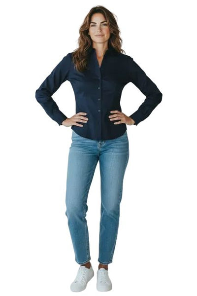 NAVY LONG SLEEVE FITTED SHIRT Shirts & Tops Kaffe 