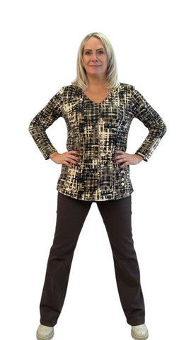 NAVY MIX GEOMTRIC V NECK 3 BUTTON DETAILED TOP Top Bali 