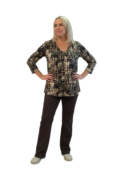 NAVY MIX GEOMTRIC V NECK 3 BUTTON DETAILED TOP Top Bali 