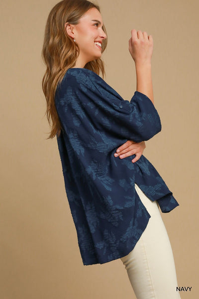 NAVY OVERSIZED TEXTURED TOP Top FashionWear Collection 