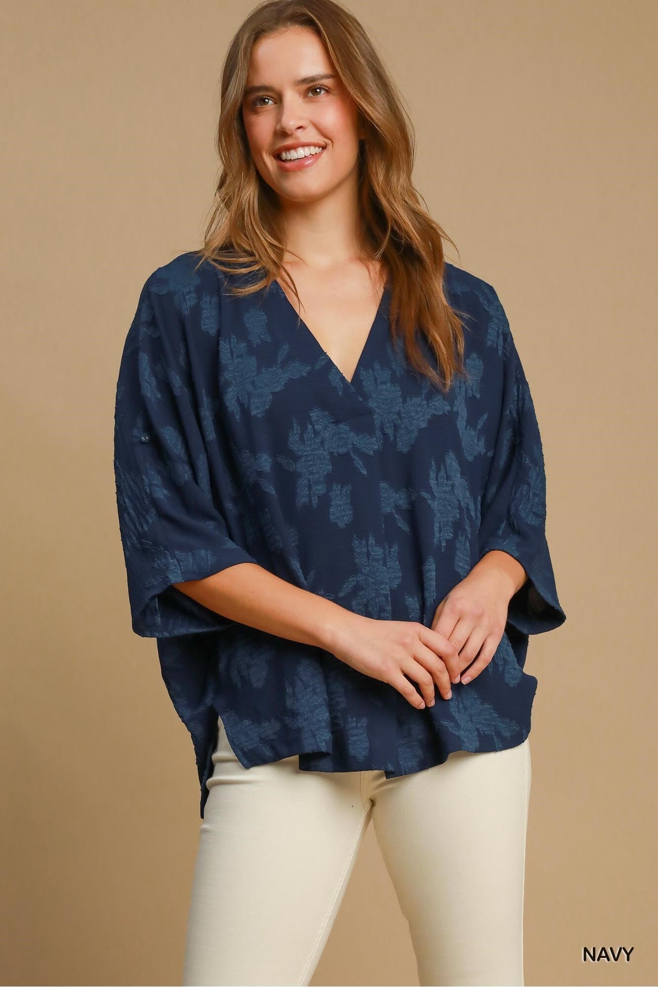 NAVY OVERSIZED TEXTURED TOP Top FashionWear Collection S Navy Blue 