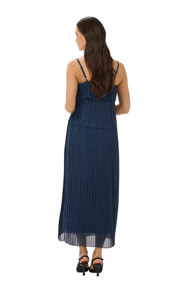 NAVY SPAGHETTI STRAP PLEATED LONG DRESS Dress Kaffe 